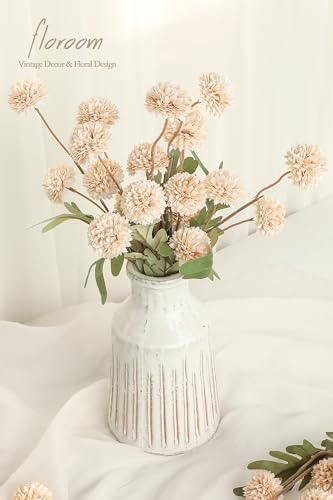 Floroom 6pcs Beige Faux Silk Mums Artificial Flowers, Bulk Fake Small Mini Chrysanthemums with Stems for DIY Champagne Wedding Centerpieces Floral Arrangements Vase Fillers Home Decorations - Image 2