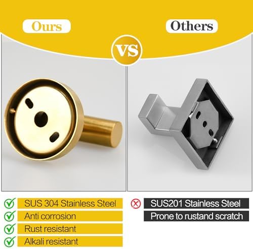 2 Pack Brushed Golden Towel Hooks, SUS304 Stainless Steel Bathroom Hooks - Image 5