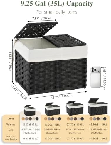 SETVSON Storage Basket with Lid, 2-Lid PE Rattan Storage Bin, Black - Image 2