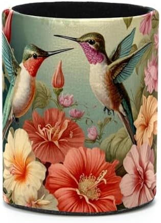 Leather Pen Holder for Desk,Flowers Hummingbirds Vintage Multipurpose Desk Organizers and Accessories Brush Holder Large Capacity Office Supplies Easy Storage Suitable for School,Office, Home by LWSHUNYI