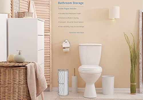 Decorative Metal Standing Toilet Tissue Holder for Bathroom/Powder Room, Compact Tissue Reserve for 3 Rolls of Toilet Paper Grey - Image 5
