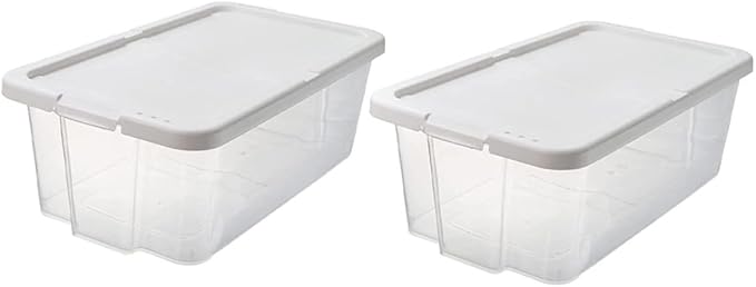 SEWACC Stackable Plastic Shoe Storage Boxes with Lids, Household Shoe Organizer Cases for Closet and Kitchen, 2pcs Set