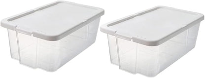 SEWACC Stackable Plastic Shoe Storage Boxes with Lids, Household Shoe Organizer Cases for Closet and Kitchen, 2pcs Set