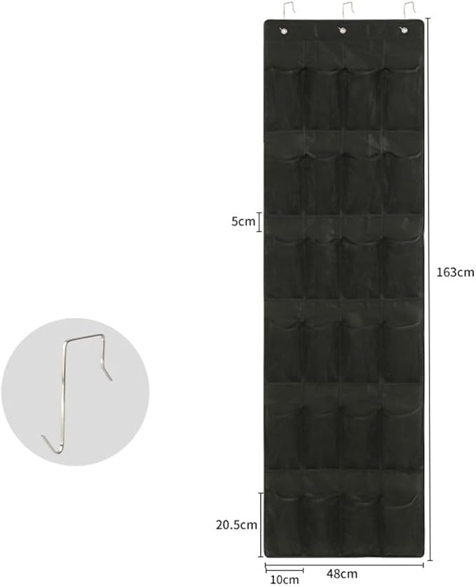 Over Door Shoe Organizer with 24 or 28 Pockets, Hanging Storage Rack for Shoes Slippers Accessories, Space Saving Tidy with Hooks, White or Gray(24 Pocket black)