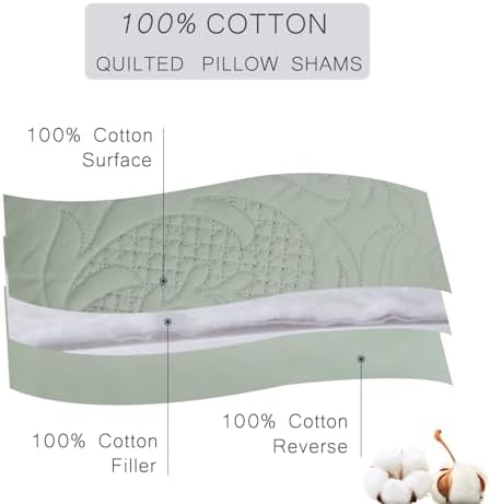 Quilted Euro Shams Sage Green Damask 26x26 European Pillow Cover Cotton - Image 5