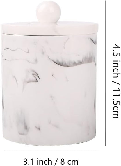 Marble Qtip Holder with Lid, White Resin Cotton Swab Container, Small Apothecary Storage Jars, Bathroom Q-Tip Holder for Cotton Balls, Swabs, Pads, Floss Picks
