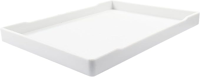 Jiozermi 8.54" Countertop and Bathroom Vanity Tray, Plastic Vanity Sink Tray Rectangle Soap Tray Kitchen Sink Plate Bathroom Plate for Lotion Bottles Perfume Jewelry Candle Key Ring(White)