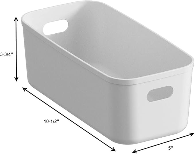White Plastic Bins / Storage Organizers - Pantry Baskets, Bins for Shelves, Organizer and Storage for Bathroom, Bedrooms, Kitchens and More - Small Size (3 Pack)