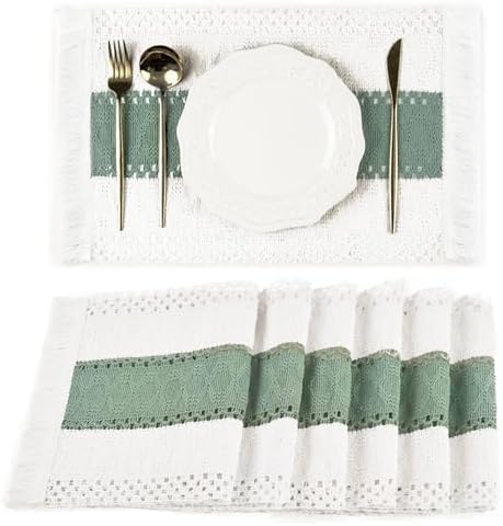 FEXIA Sage Green Boho Placemats Set of 6 Table Mats Farmhouse Dining Decor by FEXIA