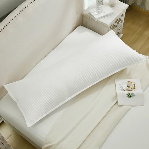 Quilted Body Pillow Cover, Striped Long Size 21"x54" Body Pillowcase 1PC Soft Breathable Long Pillow Cover for Pregnant Women Side Sleeper, Envelope Closure, Beige - Image 3