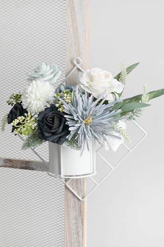 Blue White Artificial Flowers Silk Fake Roses Peonies Greenery Combo Box Set for DIY Wedding Bouquets Bridal Shower Centerpieces Floral Arrangements Party Tables Home Decoration - Image 5