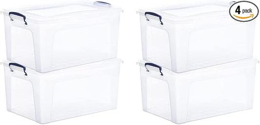 Superio Storage Bins with Lids, Clear Plastic Containers for Organizing, Stackable Totes, BPA Free, Odor Free, Organizer Boxes for Home, and Dorm (4 Pack, 28.5 Qt)