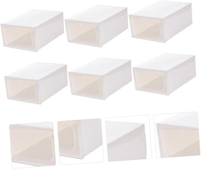 INOOMP Creative Shoes Box Large Capacity Drawer-type Shoe Organizer Thickened Plastic Storage Case 6pcs Stackable Storage Boxes for Closet and Home