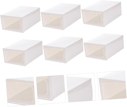 INOOMP Creative Shoes Box Large Capacity Drawer-type Shoe Organizer Thickened Plastic Storage Case 6pcs Stackable Storage Boxes for Closet and Home