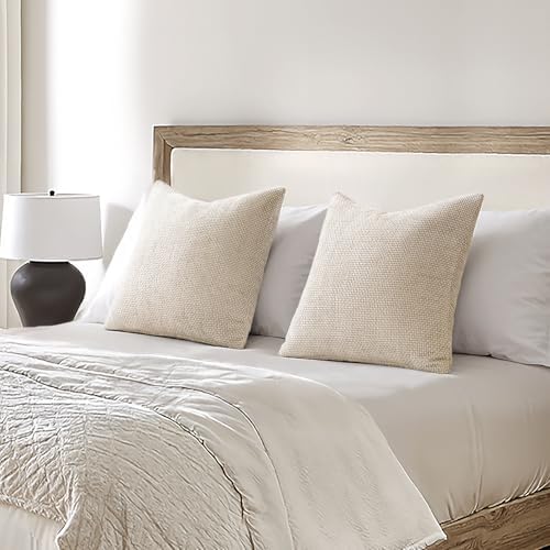 MIULEE Decorative Neutral Beige Euro Sham Pillow Covers 24x24 Inch 2 Pack - Image 3