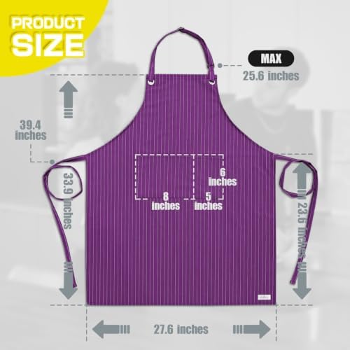 ROTANET Stripe Stretch Apron Chef Aprons for Men with 2 Pockets Waterproof - Image 2