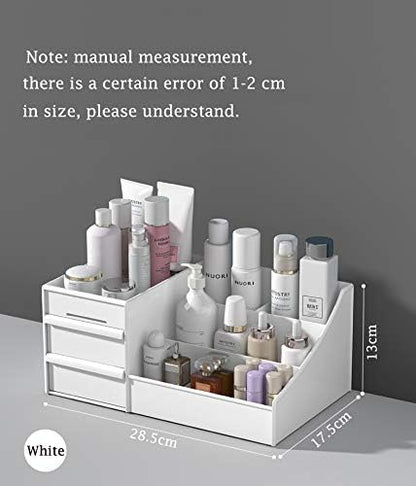 Large Makeup Capacity Cosmetic Storage Box Skin Care Organizer Jewelry,Makeup, Brushes, Lipsticks, Nail Polish Container,Desktop Dresser Sundries Storage Box (White)