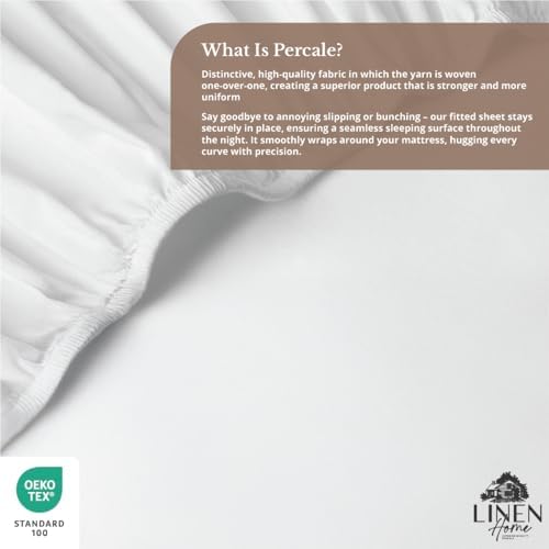 Linen Home 100% Cotton Percale Twin Size Fitted Sheet only, Snow White4 - Image 5