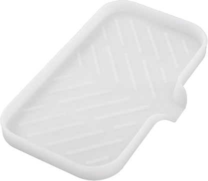MicoYang Silicone Bathroom Soap Dishes with Drain Spout-Bathroom and Kitchen Sink Organizer,Sponge Holder,Dish Soap Tray,Perfect for Dispenser,Scrubber,Bottle,Cup on Counter Translucent 9.6"×5.3"