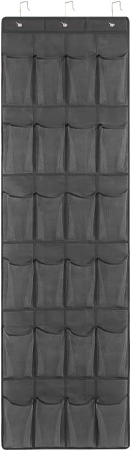 Over Door Shoe Rack with 24 or 28 Pockets, Hanging Shoe Organiser for Closet Storage, Space Saver for Shoes Slippers Belts Scarves Accessories, White Gray(24 Pocket gray)