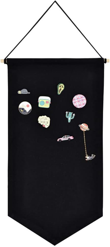 Wall Hanging Brooch Jewelry Storage Case Canvas Display Stand Enamel Pin Badges Buttons Display Banner Holder Earrings Necklace Glitter Pin Collection Organizer - Black M