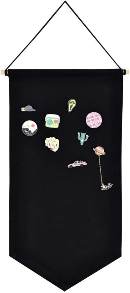Wall Hanging Brooch Jewelry Storage Case Canvas Display Stand Enamel Pin Badges Buttons Display Banner Holder Earrings Necklace Glitter Pin Collection Organizer - Black M