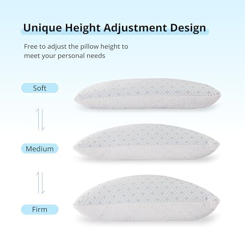 EGOHOME Cooling Pillows Queen Size Set of 2 - Adjustable Shredded Memory Foam Pillow for Sleeping, Bed Pillows for Side, Back, Stomach, Hot Sleepers, with Washable Cover, Supportive, 2 Pack - Image 3