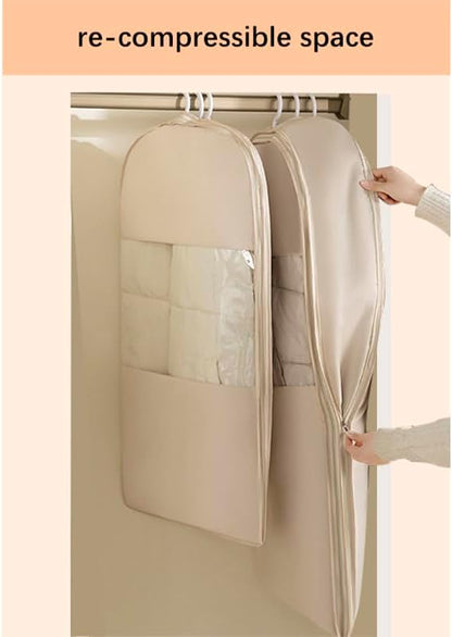 Space Saving Hangable Garment Bag with Self Compression Zipper - Organizer for Closet(Pink，L)