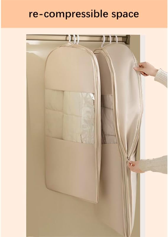 Space Saving Hangable Garment Bag with Self Compression Zipper - Organizer for Closet(Pink，M)