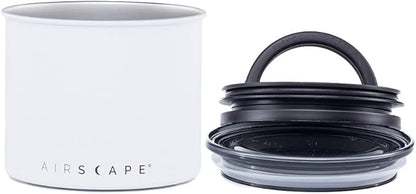 Planetary Design Airscape Stainless Steel Coffee Canister | Food Storage Container | US Patented Airtight Lid | Push Out Excess Air Preserve Food Freshness (Small, Matte White)