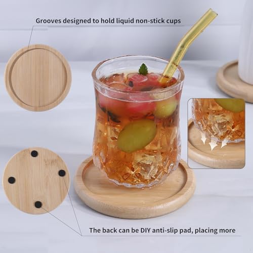 4 Inch Bamboo Drink Coasters Set with Holder, Non-slip and non-stick,Protect furniture from water stains and heat damage，Suitable for dining tables, kitchens, offices, Bars,Terrace. 【4 Pack 】 - Image 4