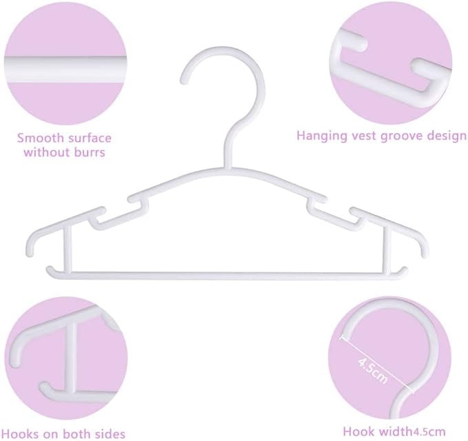 GoodtoU Baby Hangers 100 Pack, Plastic Infant & Toddler Clothes Hangers with Non-Slip Shoulder Notches, Space-Saving Nursery Closet Hangers for Newborn, White