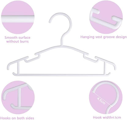 GoodtoU Baby Hangers 100 Pack, Plastic Infant & Toddler Clothes Hangers with Non-Slip Shoulder Notches, Space-Saving Nursery Closet Hangers for Newborn, White