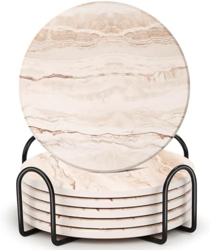 Acejoz Drink Coasters Set of 6, Absorbent Coaster for Coffee Table Decor, Marble Style Ceramic Coaster for Home Decor, 4 Inches by ProfessionalDIYArtSupplier