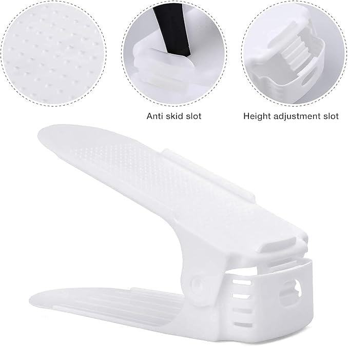 HYGRAD® 12 Pack Shoe Organiser Slots 3 Level Height Adjustable Shoe Organising Holders Space Saving For Shoes Suitable For All Shoes Shoe Rack Organiser (White)