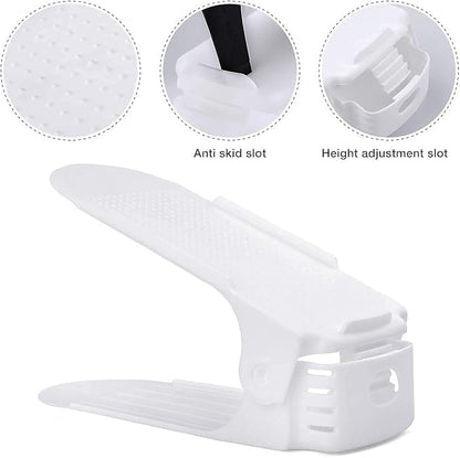 HYGRAD® 12 Pack Shoe Organiser Slots 3 Level Height Adjustable Shoe Organising Holders Space Saving For Shoes Suitable For All Shoes Shoe Rack Organiser (White)