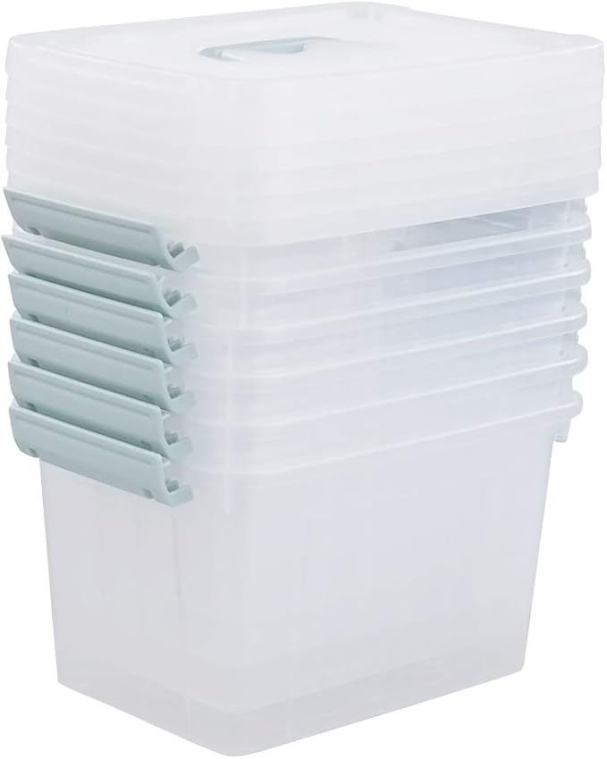 Pekky Plastic Storage Bin with Handle, Clear Latching Tote, 6 Quart, 6 Packs