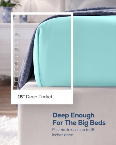 King Fitted Sheet, Ultra Soft Fits Up to 15 Inch Deep Pocket, Spa Blue - Image 2