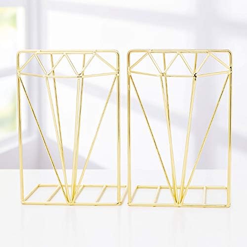 Winterworm Metal Bookends Book Ends Heavy Duty Modern Decorative for Bedroom Library Office School Book Display Desktop Organizer Gift (Diamond Gold) - Image 5