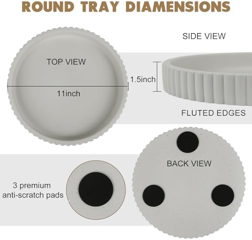 Round Decorative Tray for Coffee Table Decor-Modern Home Decor Tray-Concrete Coffee Table Serving Tray-Centerpiece Table Tray-Ottoman,Vanity, Bathroom, Kitchen,Dresser (Gray) - Image 3