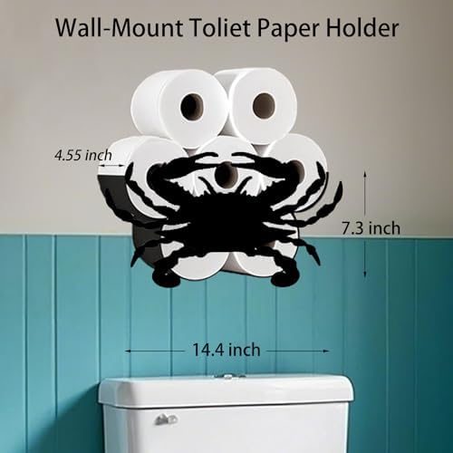 Crab Toilet Tissue Holder,Animal Paper Holders,Decorative Metal Papers Holder,Funny Toilet Animal Storage for Bathrooms,Bathroom Paper Organizer for Extra 8 Rolls Wall Mounted Art Decor - Image 4