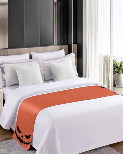 Halloween Black Ghost Scary Face Bed Runners for Bedroom Hotel,Decorative Bedding Scarf Horror Element on Orange Bed End Blanket Bedding Runner Scarves for King Size Bed,102x20in - Image 5