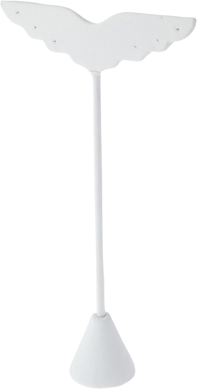 Plymor White Faux Leather Wing Shaped, Three Pair Earring Display Stand, 3" W x 1.25" D x 6.75" H