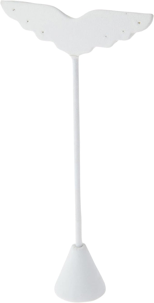 Plymor White Faux Leather Wing Shaped, Three Pair Earring Display Stand, 3" W x 1.25" D x 6.75" H