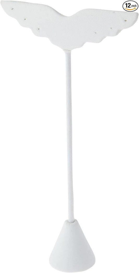 Plymor White Faux Leather Wing Shaped, Three Pair Earring Display Stand, 3" W x 1.25" D x 6.75" H (Pack of 12)