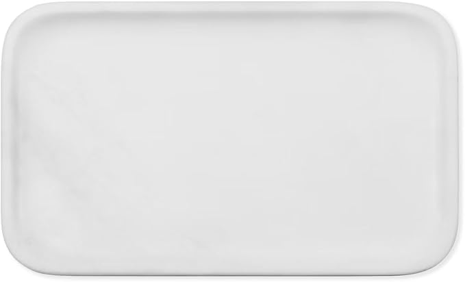 Yew & Tulip 14" x 8.5" Natural Marble Tray for Kitchen, Bathroom, Living Room – Serving/Decorative Vanity Tray for Jewelry, Candles, Decor (Matte White)