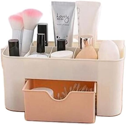 Jilukibo Large Capacity Makeup Organizer for Bathroom Bedroom, Cosmetic Storage Box with Drawers, Desktop Makeup Container for Jewelry Lipstick Skin Care (Pink)