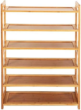 Bamboo Shoe Rack, Free Standing Shoe Rack, Wood Color Closets and Entryway Organizer Wood Color (6-Tiers)