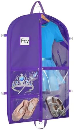 Zilink Clear Dance Costume Garment Bag for Dancers 40" Garment Bag for Dance Competitions with 5 Clear Zipper Pockets for Dance Costumes Closet Storage, Purple