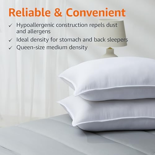 Amazon Basics Down Alternative Bed Pillow, Medium Density for Back and Side Sleepers, Queen - Pack of 2, White, 30 in L x 20 in W - Image 4
